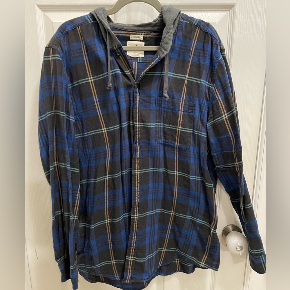 American Eagle Seriously Soft Classic Fit Button-Down Hooded sweatshirt 2XL XXL